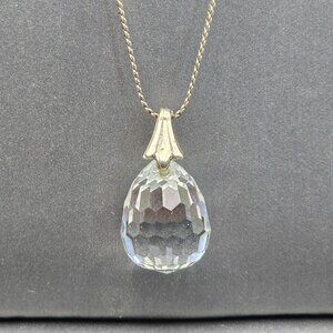 VTG Avon Sterling Silver Faceted Crystal Ball Pendant Necklace 18" Serpentine